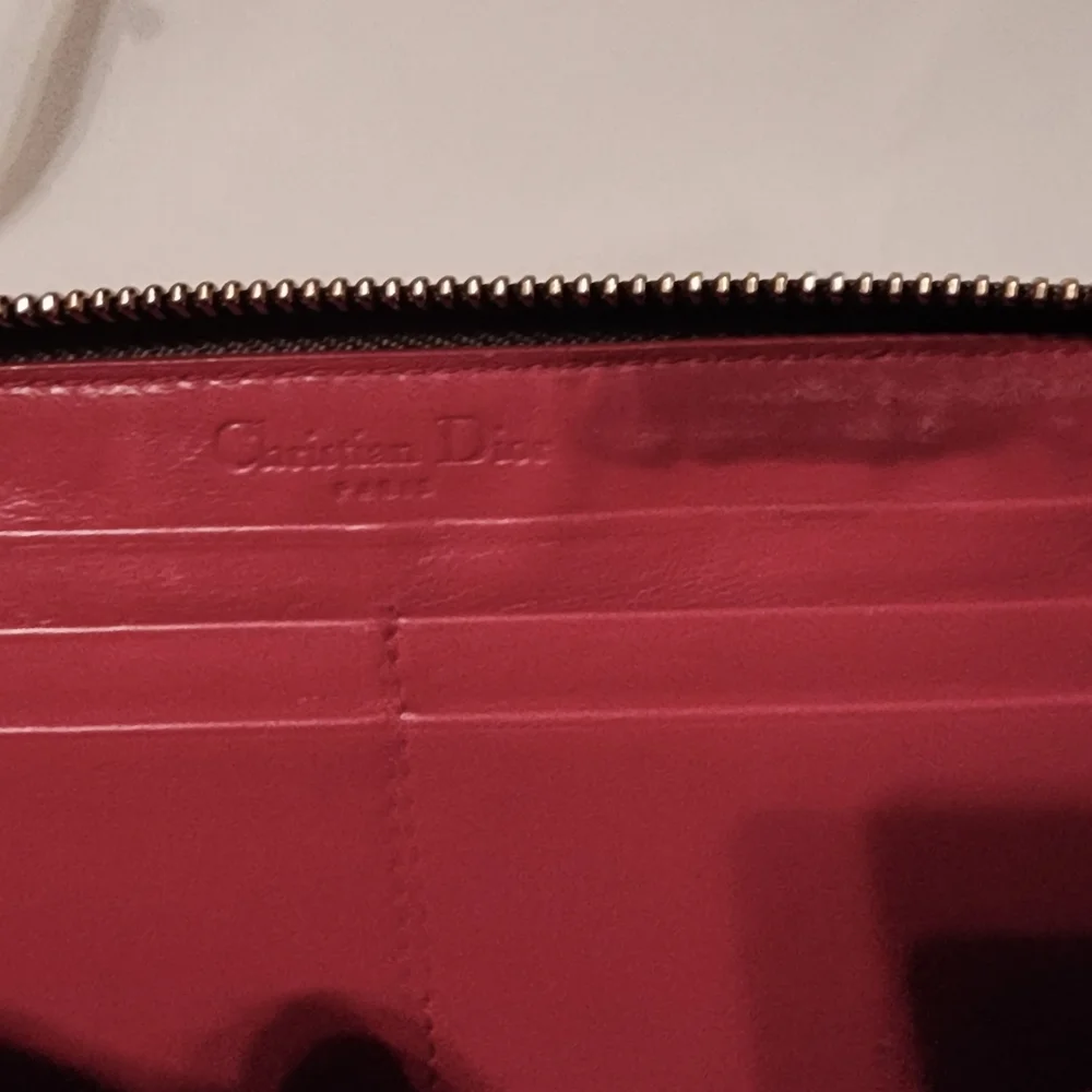 Dior Cannage Zip Wallet in Deep Purple with Hot Pink Interior & Enamel Charm